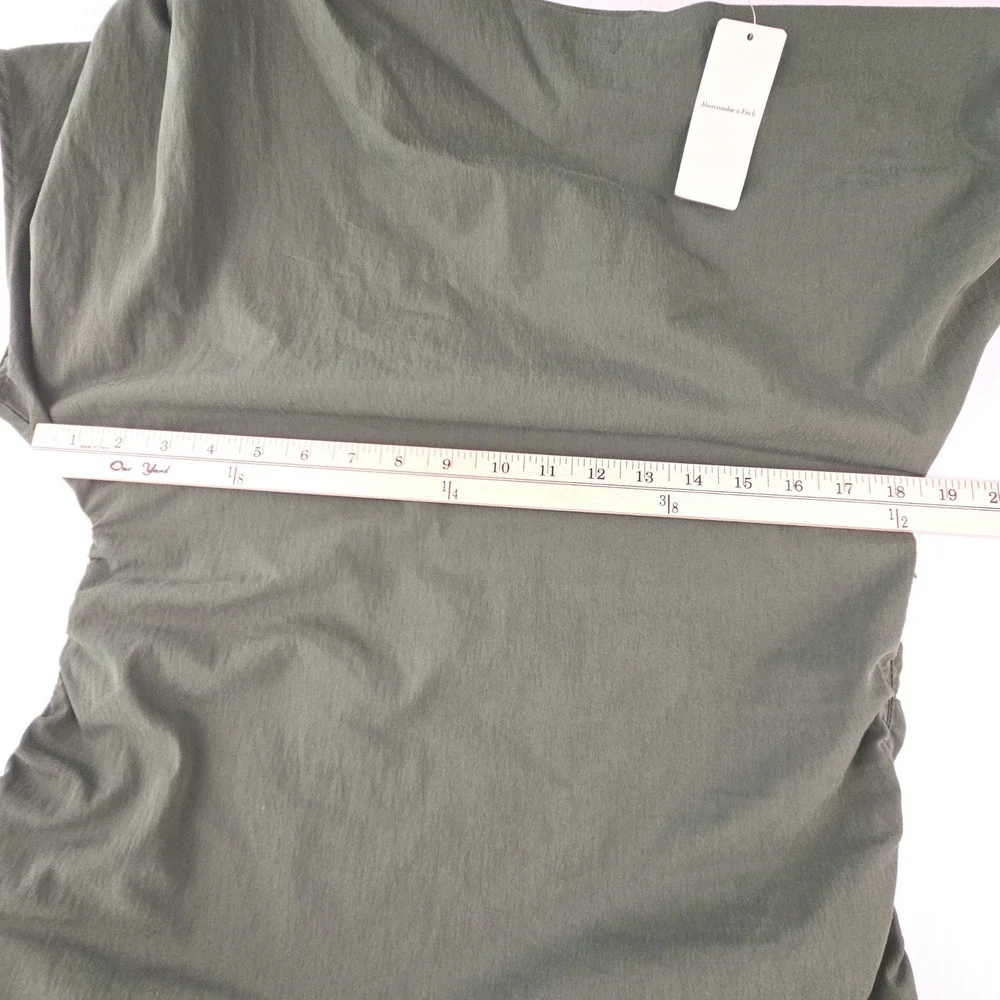 Abercrombie & Fitch Green Asymmetrical Ruched Maxi Dress Olive Large  NWT $110